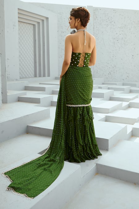 Chamee And Palak Embellished Pre-Draped Saree & Corset Set 