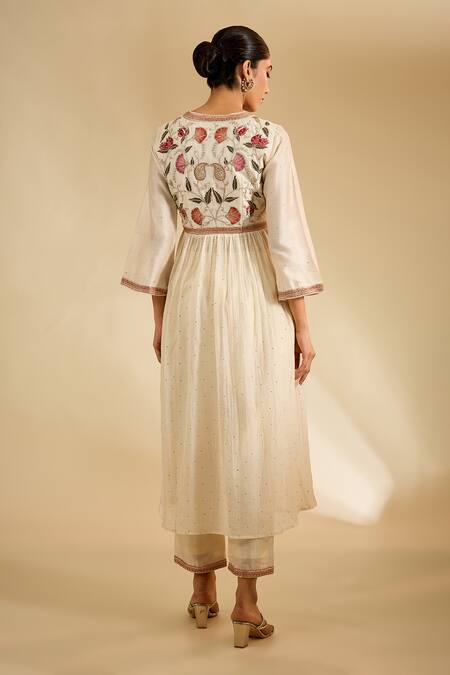 Shop Kaia White Organza, Chanderi, Cotton Sequins, Zari, Floral Vine Anarkali Set at Aza Fashions Shop_Kaia_White Organza, Chanderi, Cotton Sequins, Zari, Floral Vine Anarkali Set_at_Aza_Fashions