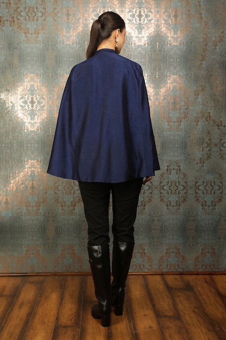 Shop_Tanu Malhotra_Blue Bloom Embroidered Cape _at_Aza_Fashions