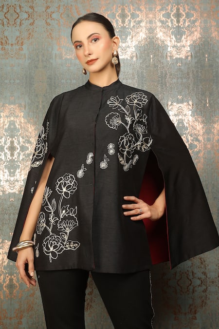 Tanu Malhotra Fleur Mirror Embroidered Cape 