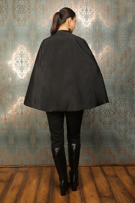 Shop_Tanu Malhotra_Black Fleur Mirror Embroidered Cape _at_Aza_Fashions