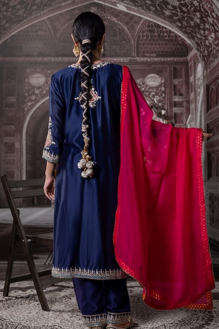 Label Radini Navy Blue Sequin Embroidered Kurta Set 