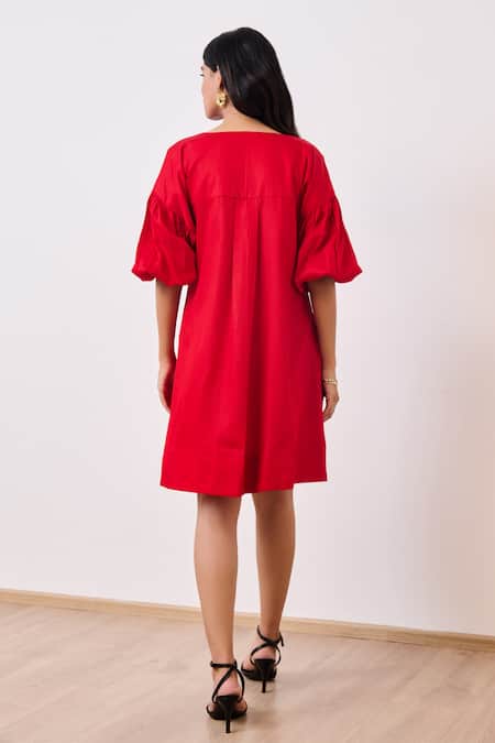 Moontara Color Blocked Cotton Satin Short Dress 