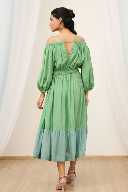 Moontara Colour Block Midi Dress With Waist Tie 