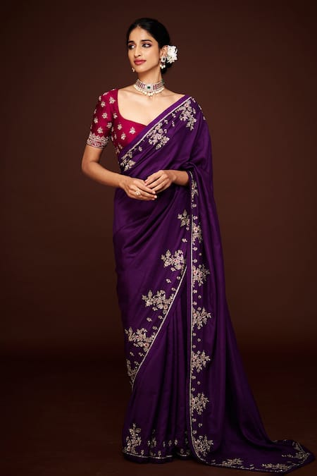 ISSA STUDIO BY CHETANA & SWATHI Purple Silk Zari Embroidered Saree 