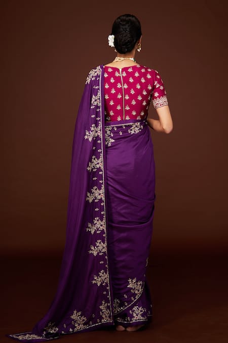 Issa Studio By Chetana & Swathi Purple Embroidered Silk Saree Set 