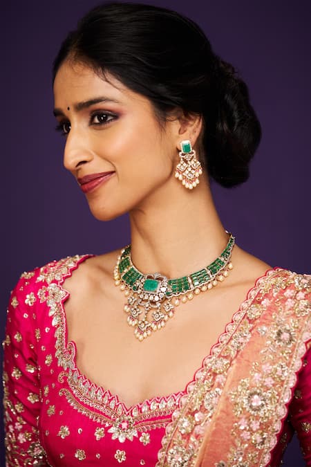 Buy Issa Studio By Chetana & Swathi Pink Tissue Zari, Sequins Sweetheart Neck Hot Embroidered Scalloped Blouse Online at Aza Fashions Buy_Issa Studio By Chetana & Swathi_Pink Tissue Zari, Sequins Sweetheart Neck Hot Embroidered Scalloped Blouse _Online_at_Aza_Fashions