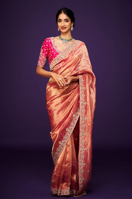 ISSA STUDIO BY CHETANA & SWATHI Maya Floral Zardozi Embroidered Scalloped Saree 