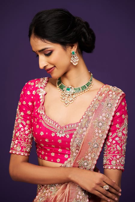 Buy Issa Studio By Chetana & Swathi Pink Tissue Sequins, Embroidery Sweetheart Neck Floral Zardozi Saree Set Online at Aza Fashions Buy_Issa Studio By Chetana & Swathi_Pink Tissue Sequins, Embroidery Sweetheart Neck Floral Zardozi Saree Set _Online_at_Aza_Fashions