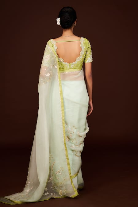 Issa Studio By Chetana & Swathi Zardozi Cutdana Embroidered Green Saree 