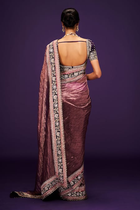 Issa Studio By Chetana & Swathi Purple Cutdana Embroidered Border Saree 
