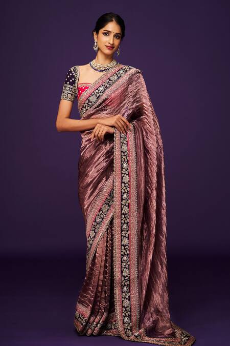 Shop_Issa Studio By Chetana & Swathi_Purple Tissue Cut Work, Sequins, Zari Cutdana Embroidered Border Saree _Online_at_Aza_Fashions