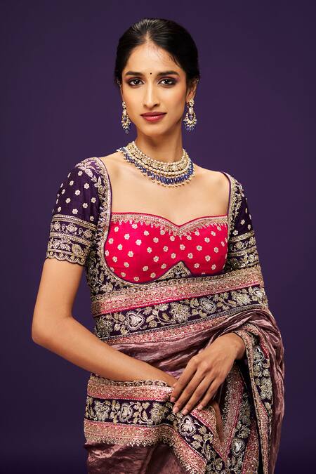 Buy_Issa Studio By Chetana & Swathi_Purple Tissue Cut Work, Sequins, Zari Cutdana Embroidered Border Saree 