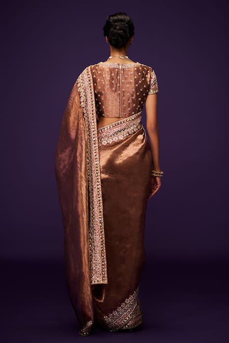 Issa Studio By Chetana & Swathi Copper Brown Zardozi Embroidered Saree Set 