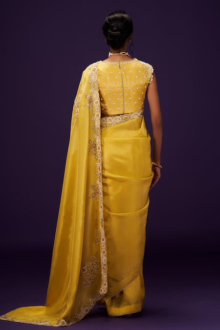 Issa Studio By Chetana & Swathi Cutdana Embroidered Yellow Saree 