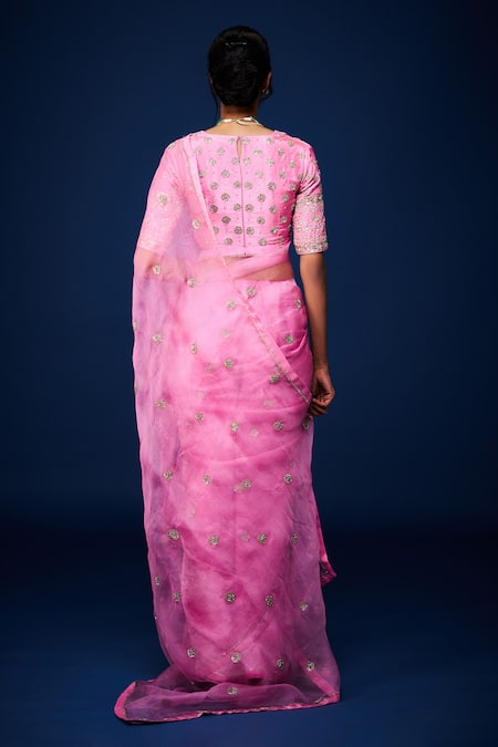 Issa Studio By Chetana & Swathi Zardozi Blossom Embroidered Pink Saree 