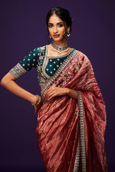 Issa Studio By Chetana & Swathi Green Silk, Tissue Sequins, Zari Asymmetric Bottle Zardozi Embroidered Blouse Online at Aza Fashions Issa Studio By Chetana & Swathi_Green Silk, Tissue Sequins, Zari Asymmetric Bottle Zardozi Embroidered Blouse _Online_at_Aza_Fashions