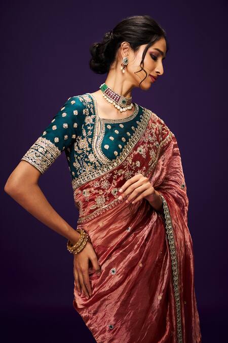 Buy Issa Studio By Chetana & Swathi Green Silk, Tissue Sequins, Zari Asymmetric Bottle Zardozi Embroidered Blouse Buy_Issa Studio By Chetana & Swathi_Green Silk, Tissue Sequins, Zari Asymmetric Bottle Zardozi Embroidered Blouse