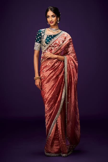 ISSA STUDIO BY CHETANA & SWATHI Tarangini Zardozi Floral Embroidered Metallic Saree 