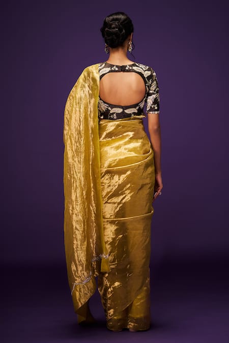 Issa Studio By Chetana & Swathi Yellow Cutdana Embroidered Pallu Saree 