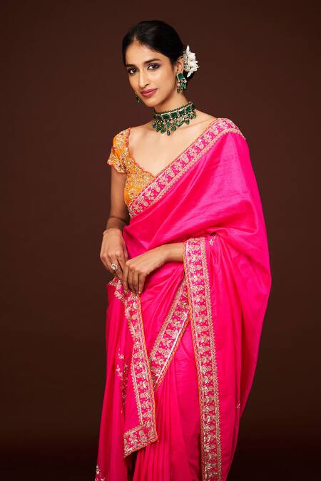 Shop Issa Studio By Chetana & Swathi Yellow Silk Embroidery Round Neck Mustard Bloom Blouse Online at Aza Fashions Shop_Issa Studio By Chetana & Swathi_Yellow Silk Embroidery Round Neck Mustard Bloom Blouse _Online_at_Aza_Fashions