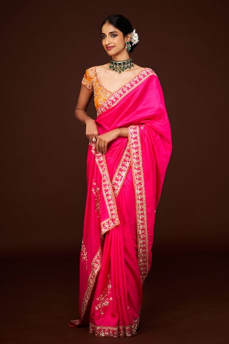 ISSA STUDIO BY CHETANA & SWATHI Bloom Embroidered Pink Silk Saree 