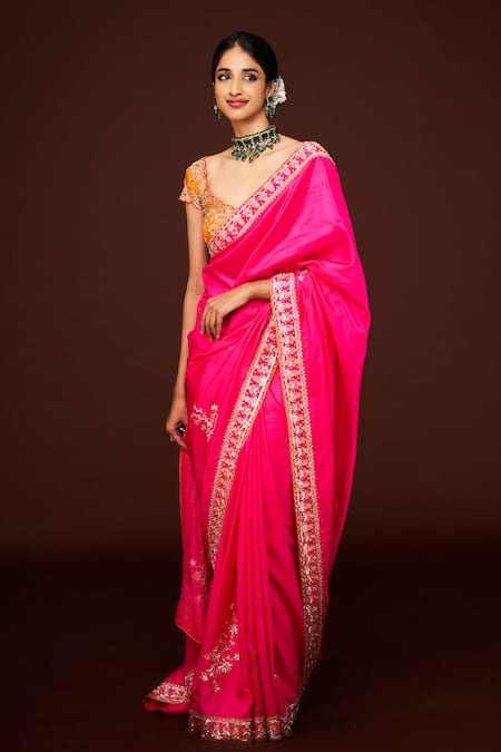 Issa Studio By Chetana & Swathi Bloom Embroidered Pink Silk Saree 