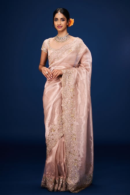 Issa Studio By Chetana & Swathi_Pink Tissue Embroidery Cutwork Gul Blouse _Online_at_Aza_Fashions