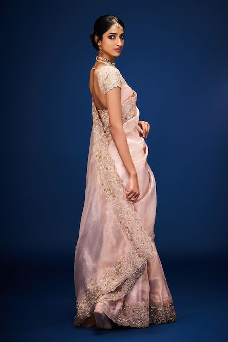 Buy_Issa Studio By Chetana & Swathi_Pink Tissue Embroidery Cutwork Gul Blouse 