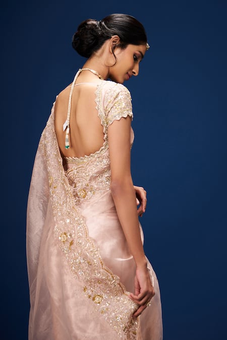 Buy_Issa Studio By Chetana & Swathi_Pink Tissue Embroidery Gul Saree 