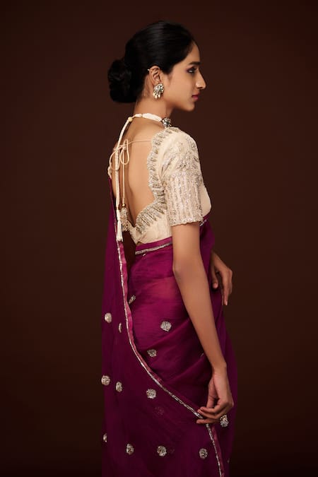 Issa Studio By Chetana & Swathi Gold Self Embroidered Half Sleeves Blouse 