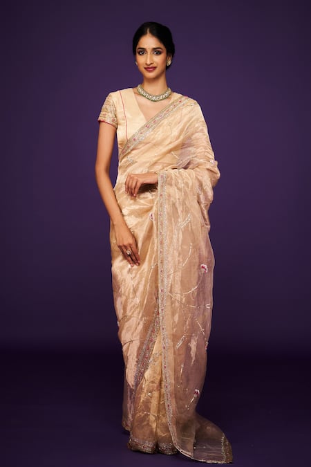 Buy Issa Studio By Chetana & Swathi Ivory Organza, Tissue Embroidery V-neck Floral Blouse Online at Aza Fashions Buy_Issa Studio By Chetana & Swathi_Ivory Organza, Tissue Embroidery V-neck Floral Blouse _Online_at_Aza_Fashions