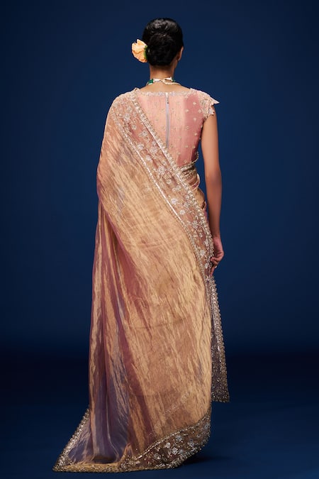 Issa Studio By Chetana & Swathi Rose Gold Fleur Embroidered Saree Set 
