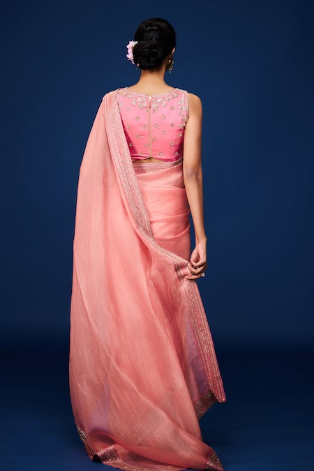 Issa Studio By Chetana & Swathi Bahar Embroidered Pink Saree Set 