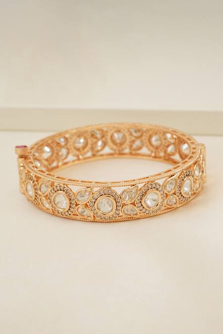 Smars Jewelry_Gold Plated Stones Floral Studded Kada _Online_at_Aza_Fashions