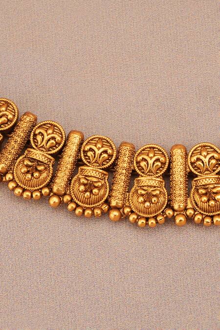 Smars Jewelry_Gold Plated Beads Carved Floral Bud Choker Set _Online_at_Aza_Fashions
