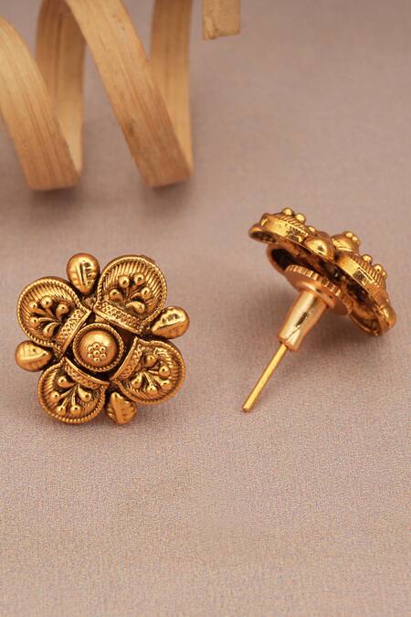 Buy_Smars Jewelry_Gold Plated Beads Carved Floral Bud Choker Set _Online_at_Aza_Fashions