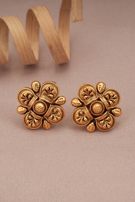 Shop_Smars Jewelry_Gold Plated Beads Carved Floral Bud Choker Set _Online_at_Aza_Fashions