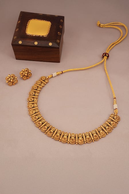 Smars Jewelry Gold Carved Floral Bud Choker Set 