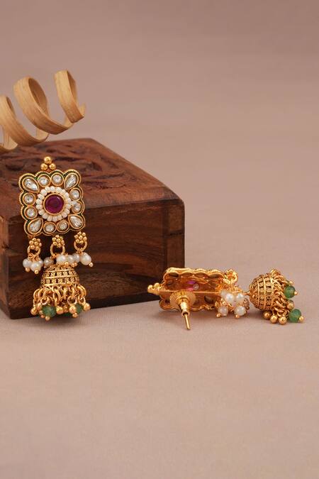 Buy_Smars Jewelry_Gold Plated Pearls, Beads, Smocking Beaded Layered Necklace Set _Online_at_Aza_Fashions