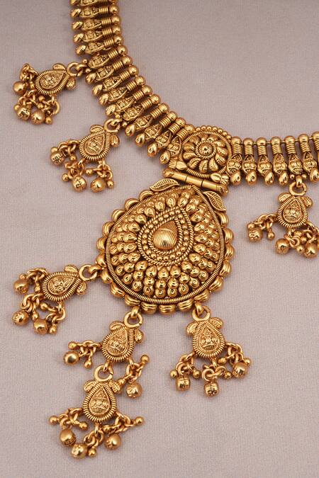 Smars Jewelry_Gold Plated Zari Carved Necklace Set_Online_at_Aza_Fashions