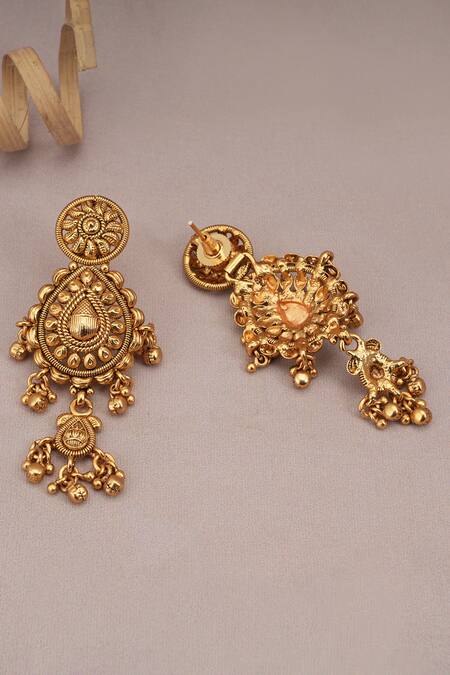 Buy_Smars Jewelry_Gold Plated Zari Carved Necklace Set_Online_at_Aza_Fashions