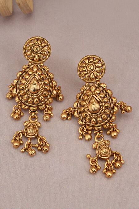 Shop_Smars Jewelry_Gold Plated Zari Carved Necklace Set_Online_at_Aza_Fashions