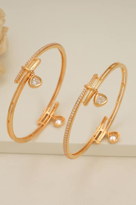 Smars Jewelry_Gold Plated Imitation Diamonds Embellished Bangles Set _Online_at_Aza_Fashions
