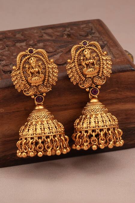 Smars Jewelry_Gold Plated Zari Maa Lakshmi Carved Necklace Set_Online_at_Aza_Fashions