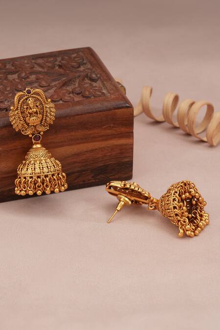 Buy_Smars Jewelry_Gold Plated Zari Maa Lakshmi Carved Necklace Set_Online_at_Aza_Fashions