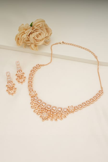 Smars Jewelry Floral Cubic Zirconia Necklace Set 