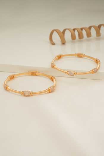 SMARS JEWELRY_Gold Plated Imitation Diamonds Spiral Studded Bangles_Online_at_Aza_Fashions
