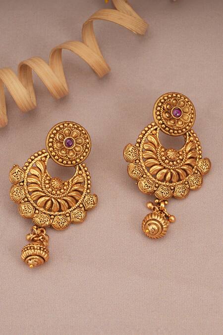 Buy_Smars Jewelry_Gold Plated Zari Antique Motif Carved Necklace Set_Online_at_Aza_Fashions