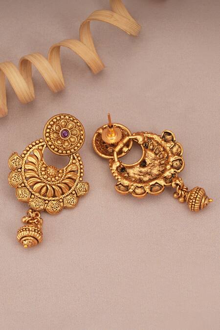 Shop_Smars Jewelry_Gold Plated Zari Antique Motif Carved Necklace Set_Online_at_Aza_Fashions